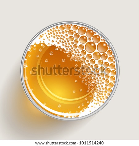 Vector illustration. A glass of beer. Top view. Drink in a glass. View from above.