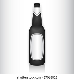 Vector illustration of a glass bottle with colored stickers.
