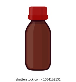 Vector illustration of glass bottle for medicine, cosmetics, chemistry. Container for drugs, pharmacy. Made in cartoon flat style