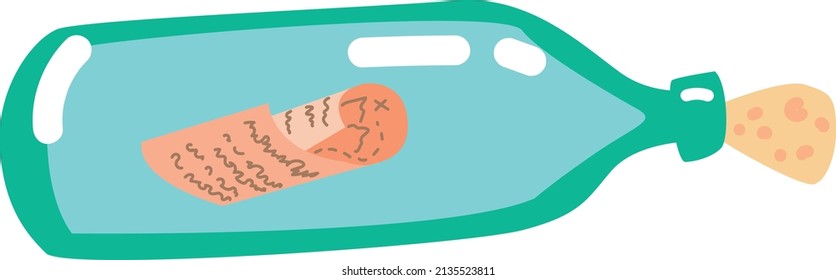 Frasco de vidrio de ilustración de vector con una nota