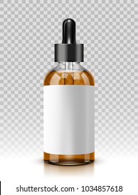 Vector illustration of glass bottle with pipe dropper isolated on transparent background