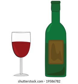 Vector illustration of a glass and bottle of wine