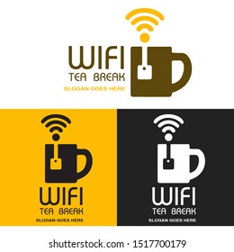 Vector illustration of glass with cable and internet signal Logo With different Background .Graphic icon symbol for cafe, coffee shop.
