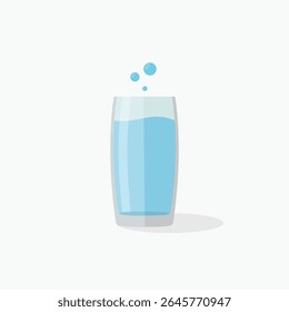 Vector illustration of a glass of clean mineral water with blue bubbles. Perfect for healthy drink, hydration, clean water, beverage, and eco lifestyle themed designs.