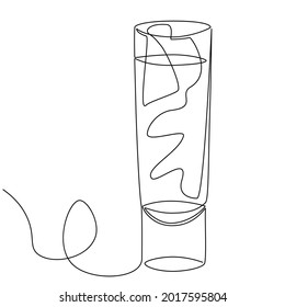 Vector illustration of a glass with a cocktail. A glass with a drink is drawn using one line technique.