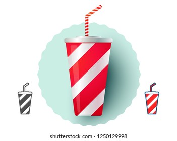 Vector illustration of a glass with cold drink. Cold drink from fast food.