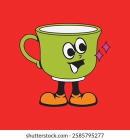 Vector illustration of a glass or cup cartoon character with a unique style, perfect for stickers, icons, logos and advertisements
