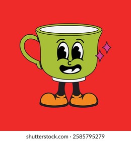Vector illustration of a glass or cup cartoon character with a unique style, perfect for stickers, icons, logos and advertisements