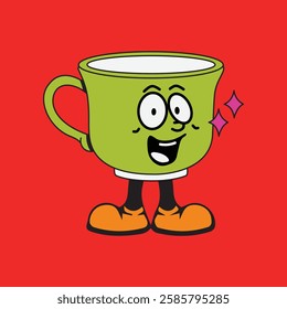Vector illustration of a glass or cup cartoon character with a unique style, perfect for stickers, icons, logos and advertisements
