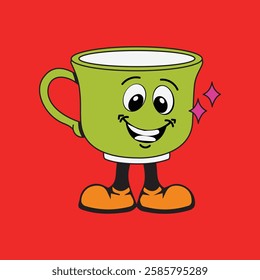 Vector illustration of a glass or cup cartoon character with a unique style, perfect for stickers, icons, logos and advertisements