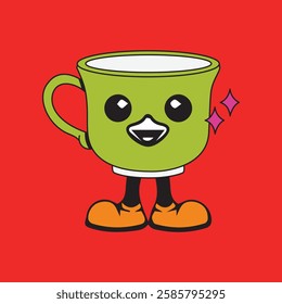 Vector illustration of a glass or cup cartoon character with a unique style, perfect for stickers, icons, logos and advertisements