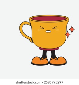 Vector illustration of a glass or cup cartoon character with a unique style, perfect for stickers, icons, logos and advertisements