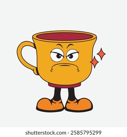Vector illustration of a glass or cup cartoon character with a unique style, perfect for stickers, icons, logos and advertisements