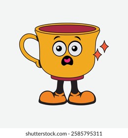 Vector illustration of a glass or cup cartoon character with a unique style, perfect for stickers, icons, logos and advertisements