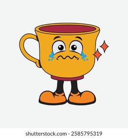 Vector illustration of a glass or cup cartoon character with a unique style, perfect for stickers, icons, logos and advertisements