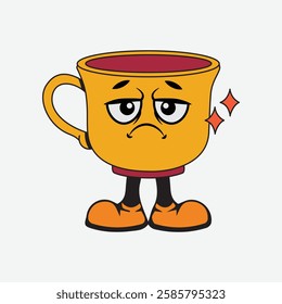Vector illustration of a glass or cup cartoon character with a unique style, perfect for stickers, icons, logos and advertisements