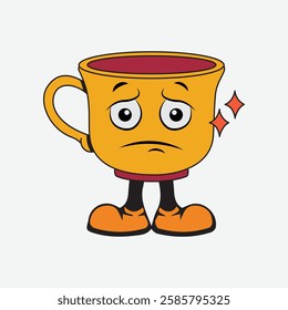 Vector illustration of a glass or cup cartoon character with a unique style, perfect for stickers, icons, logos and advertisements