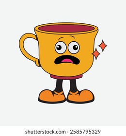 Vector illustration of a glass or cup cartoon character with a unique style, perfect for stickers, icons, logos and advertisements