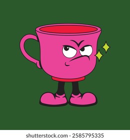 Vector illustration of a glass or cup cartoon character with a unique style, perfect for stickers, icons, logos and advertisements