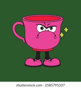 Vector illustration of a glass or cup cartoon character with a unique style, perfect for stickers, icons, logos and advertisements