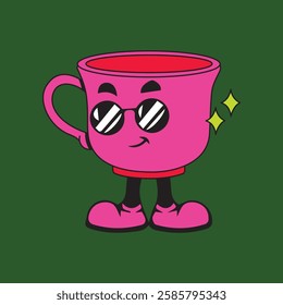 Vector illustration of a glass or cup cartoon character with a unique style, perfect for stickers, icons, logos and advertisements