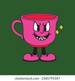 Vector illustration of a glass or cup cartoon character with a unique style, perfect for stickers, icons, logos and advertisements