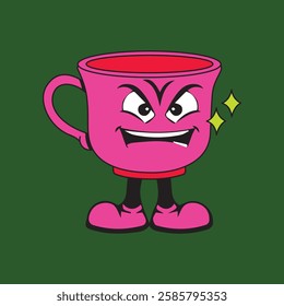 Vector illustration of a glass or cup cartoon character with a unique style, perfect for stickers, icons, logos and advertisements