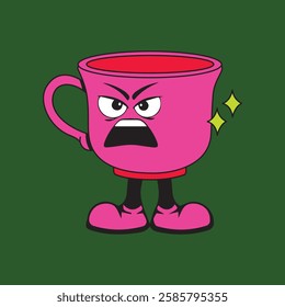 Vector illustration of a glass or cup cartoon character with a unique style, perfect for stickers, icons, logos and advertisements