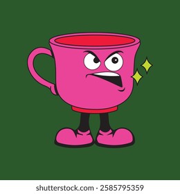 Vector illustration of a glass or cup cartoon character with a unique style, perfect for stickers, icons, logos and advertisements