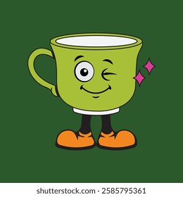 Vector illustration of a glass or cup cartoon character with a unique style, perfect for stickers, icons, logos and advertisements