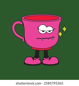 Vector illustration of a glass or cup cartoon character with a unique style, perfect for stickers, icons, logos and advertisements