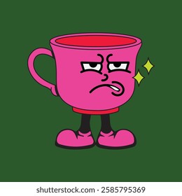 Vector illustration of a glass or cup cartoon character with a unique style, perfect for stickers, icons, logos and advertisements