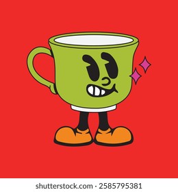 Vector illustration of a glass or cup cartoon character with a unique style, perfect for stickers, icons, logos and advertisements