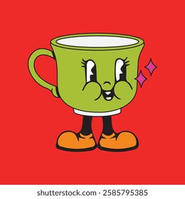 Vector illustration of a glass or cup cartoon character with a unique style, perfect for stickers, icons, logos and advertisements