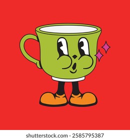 Vector illustration of a glass or cup cartoon character with a unique style, perfect for stickers, icons, logos and advertisements