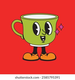 Vector illustration of a glass or cup cartoon character with a unique style, perfect for stickers, icons, logos and advertisements