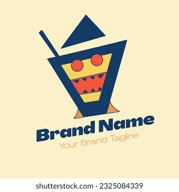 Vector illustration of glass cup and straw with face for baverage brands