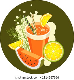 vector illustration glass glass with detox cocktail for health and energy with slices of vegetables