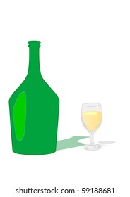 Vector illustration a glass with a drink and a bottle on a white background