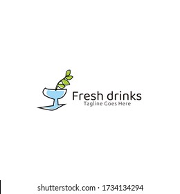 Vector illustration glass drink and leaf for logo design