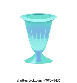 Vector illustration of glass emerald vase used for sundae ice cream, fruit or drink. Glass-ware design element, vintage winner concept.