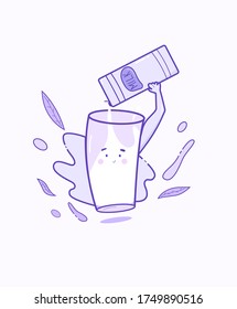 Vector illustration. A glass is filled with fresh milk.