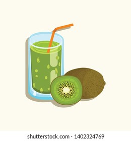 Vector Illustration of a glass filled with kiwi. Kiwi. Kiwi juice. Fresh Juice. tropical juice. Vector Template