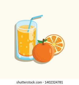 Vector Illustration of a glass filled with oranges. Orange fruit. Orange juice. Fresh Juice. tropical juice. Vector Template