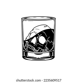 vector illustration of a glass filled with a skull