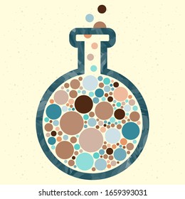 vector illustration of glass flask with bubbles in muted colors for scientific development investigation