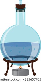 Vector illustration of a glass flask with a liquid inside and a burning candle.