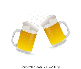 Ilustración vectorial de un vaso de cerveza fresca en un vaso de cerveza sobre un fondo blanco