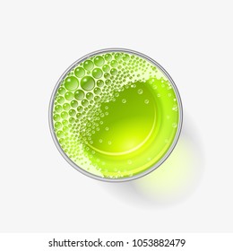 Vector illustration. A glass of fresh lime juice. Top view. Drink, cocktail, alcohol in the glass. View from above.