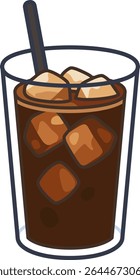 Ilustração vetorial de um copo de Americano gelado com cubos de gelo e uma palha. Perfeito para café de verão ou design com tema de bebidas.